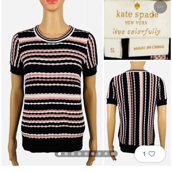 Kate Spade, New York black stripes, short sleeve sweater size women’s medium - Picture 1 of 6